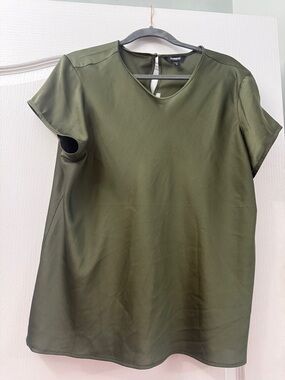 Express Olive Green Short Sleeve Keyhole Blouse